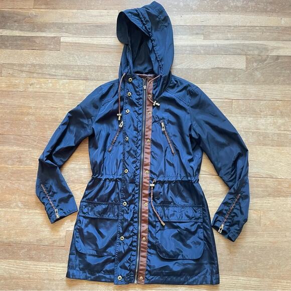 Zara navy blue hooded fall full zip windbreaker jacket size extra small XS b20 - Picture 2 of 6